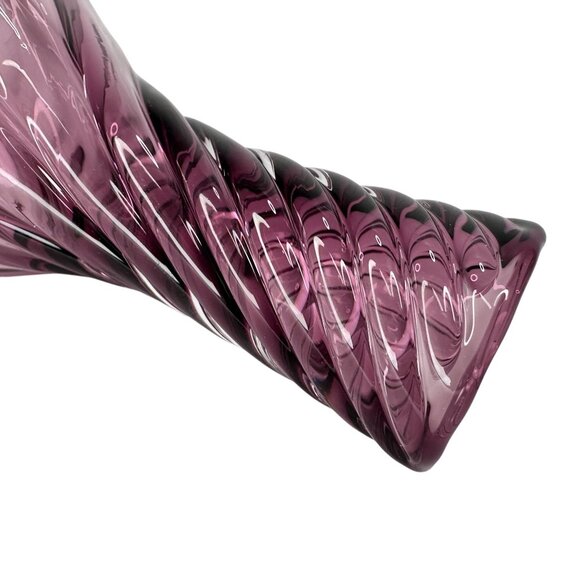 Vintage Hand Blown Purple Glass Swirl Vase Handmade in Poland Flower Bud 5.5"x2" - Picture 2 of 13